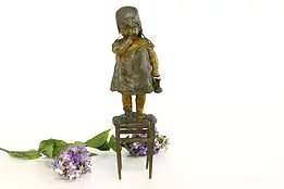 Victorian Antique Young Child on Stool Sculpture After Juan Clara #41919