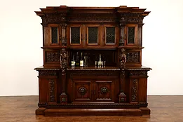 Italian Renaissance Carved Antique Back Bar Cabinet, Sideboard, Cantu #41988