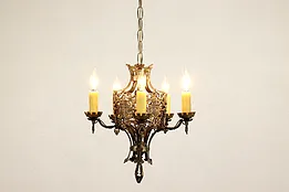 Gothic Antique Brass & Iron 5 Candle Chandelier, Coats of Arms #41447