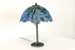 Leaded Stained Glass Shade on Antique Office or Library Desk Lamp #42152