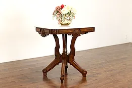 Victorian Eastlake Antique Carved Walnut & Marble Top Hall or LampTable #41946