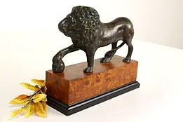 Bronze Vintage Lion on Maple Burl Base Sculpture #42019
