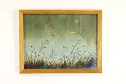 Pond & Flowers Vintage Original Watercolor Painting, Lovejoy 21.5" #37899