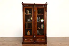 Victorian Eastlake Antique Carved Walnut & Burl Office Library Bookcase #41138