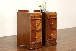 Pair of Art Deco Vintage Waterfall Nightstands, End or Lamp Tables #40209