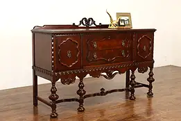 English Tudor Antique Carved Walnut Buffet, Sideboard or Server, Berger #38576