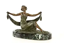 Art Deco Antique French Woman & Scarf Sculpture with Marble Base, Paris #41920