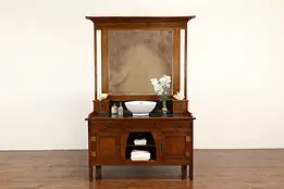 Arts & Crafts Oak Antique English Washstand, Vessel Sink Vanity, Bar #41153