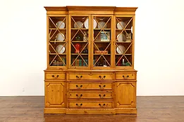 Farmhouse Pine Breakfront Vintage China Cabinet or Bookcase, Saginaw #39351