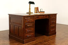 Traditional Antique Quarter Sawn Oak Office Library Desk, Raised Panels  #41539