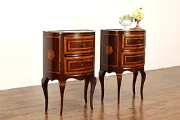 Pair of Italian Vintage Rosewood Nightstands End Tables, Marble Tops #42035