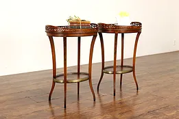 Pair of Antique Oval Hand Painted Cherry Lamp or Side Tables, Nightstands #42227