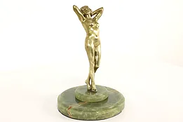 Art Deco Bronze Statue Antique Nude Woman Sculpture on Onyx Base #41504