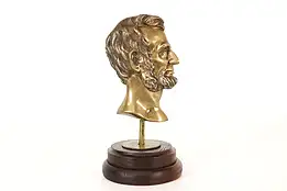 Abraham Lincoln Antique Sculpture Bronze Bust, Walnut Base #42218