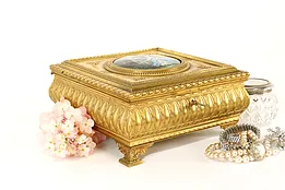French Antique Gilt Bronze & Enamel Jewelry or Keepsake Box, France #42252