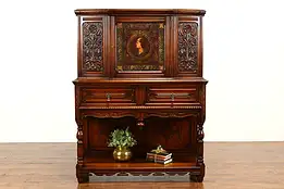 Renaissance Design Antique Bar or China Cabinet, Hand Painted Portrait #41254