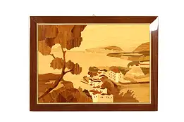 Marquetry Vintage Walnut & Rosewood Plaque Sorrento Italy 15.5" #42293