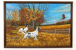 Hunting Dogs & Pheasant Vintage Original Oil Painting Otum 38.5" #41968