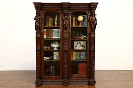 Renaissance Carved Antique  Bookcase, Display Cabinet, Figures #42151
