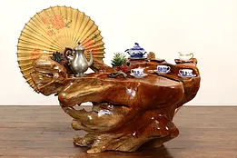 Chinese Traditional Antique Teak Stump Root Gongfu Ceremonial Tea Table #42122