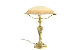French Art Nouveau Antique Glass & Brass Desk Lamp, Luneville Muller Fres #42117