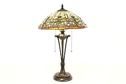 Stained Glass Shade Vintage Office or Library Desk Lamp, Quoizel #41696