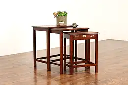 Set of 3 Vintage Rosewood & Brass Inlay Indian Nesting Tables #41583