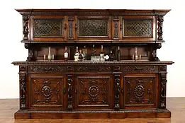 Italian Renaissance Antique Back Bar Cabinet, Sideboard Carved Cherubs  #42182