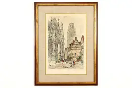 French Cathedral St. Ouen, Rouen Antique Etching 1885 after Bentley 34.5" #42364