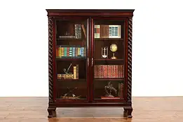 Empire Carved Mahogany Antique Bookcase or Display Cabinet Spiral Columns #39352