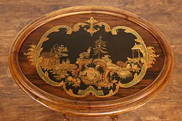 Black Forest Marquetry Victorian Antique Oval Carved Walnut Parlor Table #42116