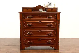 Victorian Walnut Antique Chest or Dresser, Jewelry Drawers & Carved Pulls #41456