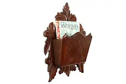 Victorian Antique Carved Walnut Wall Pocket or Hanging Magazine Rack #42300