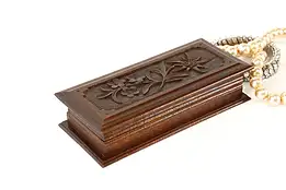 Swiss Black Forest Vintage Folk Art Jewelry Box, Hand Carved Flowers #40352