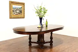 Mahogany Antique 54" Round Dining Table 4 Leaves Extends 94" Peck & Hills #35574