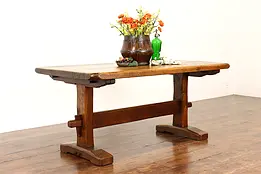Farmhouse Vintage Hand Hewn Oak Trestle Dining, Kitchen, or Library Table #42053