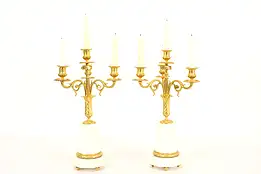 Pair of Vintage Renaissance Gilt Bronze Candelabra, Marble Bases #42253