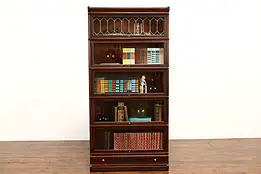 Lawyer Antique 5 Stack Oak Office Bookcase, Leaded Glass, Globe Wernicke #41962