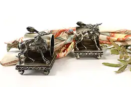 Pair Victorian Antique Silverplate Deer Sculpture Napkin Rings Rockford #42303