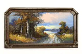 Autumn Forest & Lake Antique Original Pastel Painting, Chandler 31.5" #42302