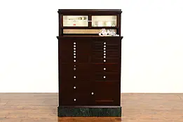 Dentist Antique Mahogany Dental, Jewelry, Collector Cabinet, Marble Base #42203