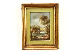 Woman on Riverbank Vintage Oil Painting, Wilkes 10" #41916