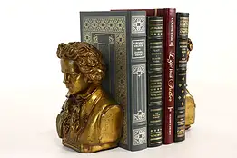 Pair of Vintage Bronze Beethoven Bust Musical Sculpture Bookends  #42372