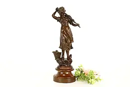 Victorian Antique Painted Metal Fisherwoman, Basket & Net Sculpture #41923