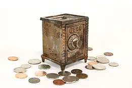 Victorian Cast Iron Antique Combination Safe Coin Bank, Star Safe #42409