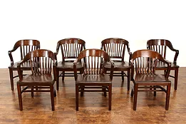 Set of 7 Traditional Quarter Sawn Oak Antique Office Library Desk Chairs #42000
