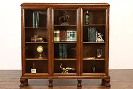 Empire Antique Triple Oak Office Library Bookcase, Wavy Glass, Paw Feet #42392