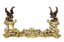 Rococo Antique Bronze 3 Pce Fireplace Fender & Chenets, Dragons #40898