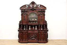 Black Forest Antique Carved Oak Monumental Hunt Sideboard or Back Bar #42552