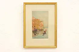 Venice Canal & Gondola Antique Original Watercolor Painting Signed 13.5" #42091